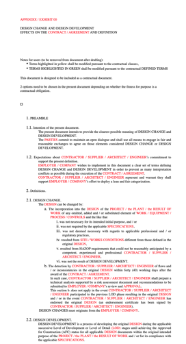 Design Development - Design Change Contractual Exhibit