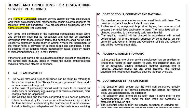 General Conditions for Sales (services)